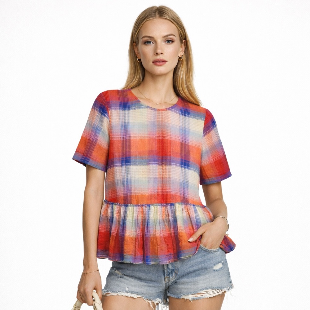 *NWT* ZARA Tie Back Peplum Plaid Top